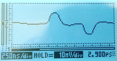 oscilloscope view of an E1 signal attenuated 20dB