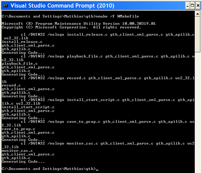 screenshot of a VC compile